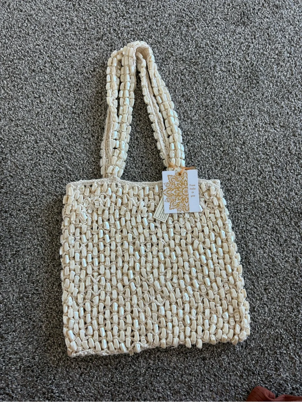 Anthropologie Hand Beaded Macrame Crochet Shell Shoulder Bag